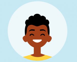 Avatar afrikanischer Junge grinsend im Comicstil mit gelbem T-Shirt